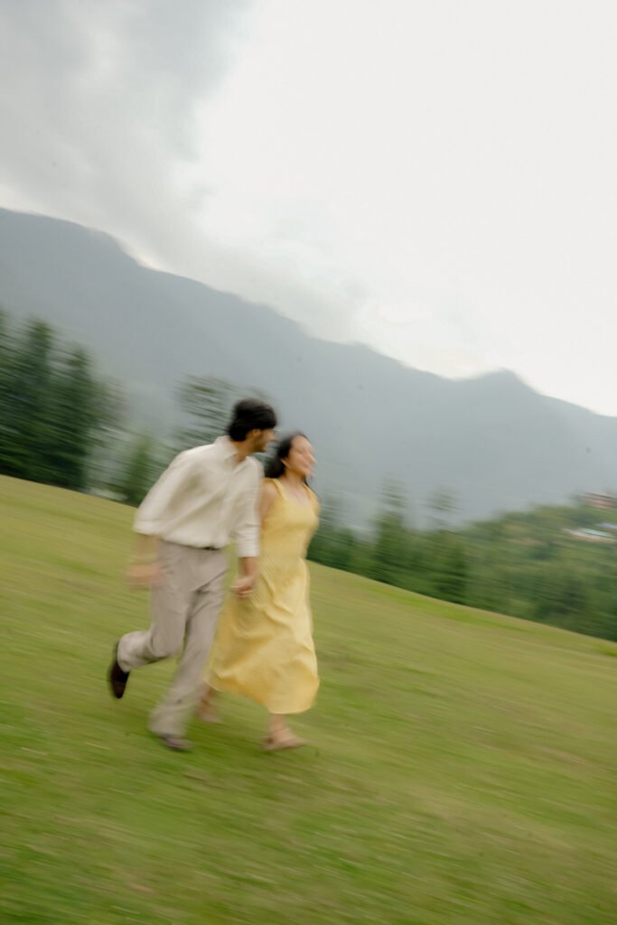 Khushi and Ujjwal pre-wedding shoot in the meadows of Shangarh, Himachal